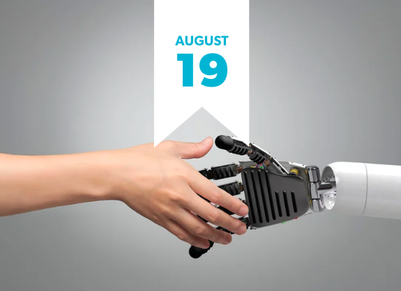 Uncover the Power of AI for Fundraising Human hand shaking a robotic hand symbolizing the integration of AI in nonprofit fundraising.